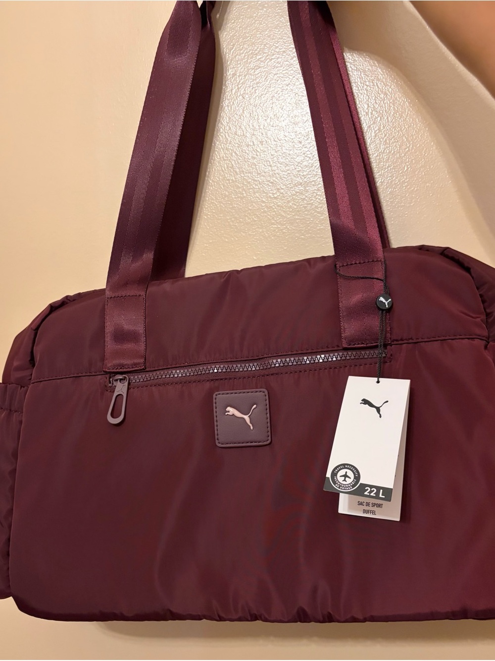 Puma burgundy Duffel Bag with Front Zip